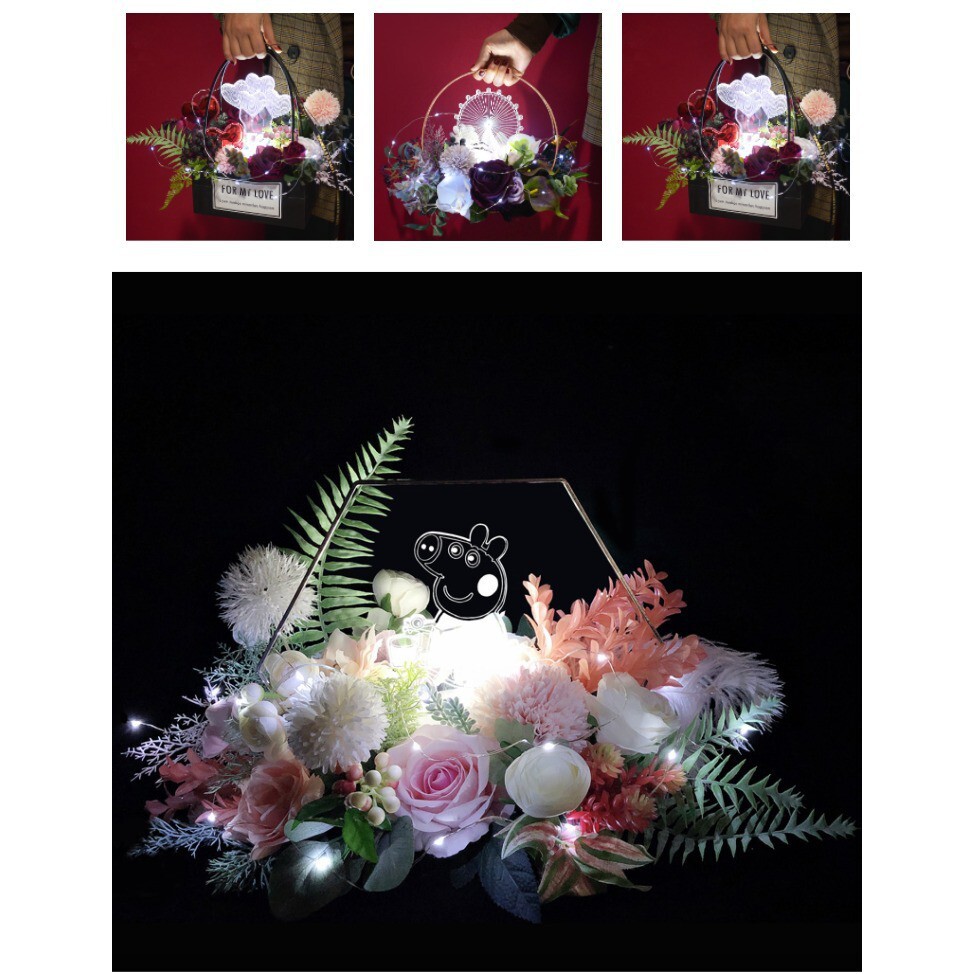【台灣現貨速發】浪漫3D卡通投影燈  LED燈 壓克力雕刻裝飾燈 鮮花包裝材料 燈牌