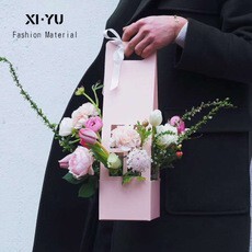 【台灣現貨速發】長條開窗手提盒//插花//放3吋盆栽盒子//禮物盒 30元有現貨