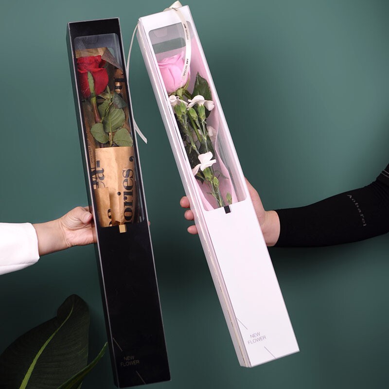 【台灣現貨速發】新款致愛麗絲單支玫瑰花束盒// 加厚PVC花盒鲜花包装禮盒//花店材料批發