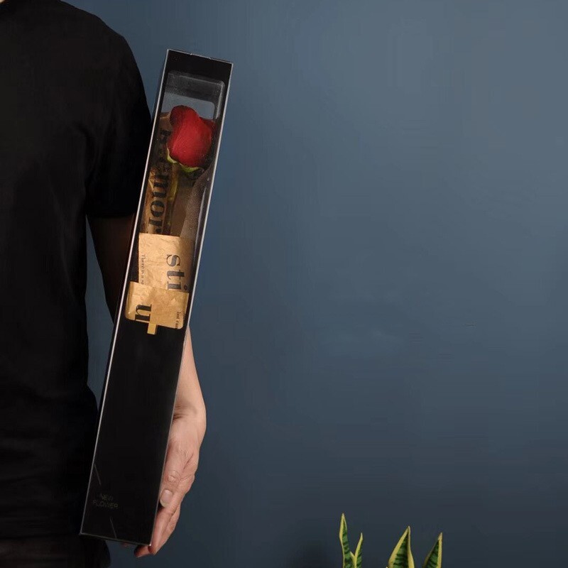 【台灣現貨速發】新款致愛麗絲單支玫瑰花束盒// 加厚PVC花盒鲜花包装禮盒//花店材料批發