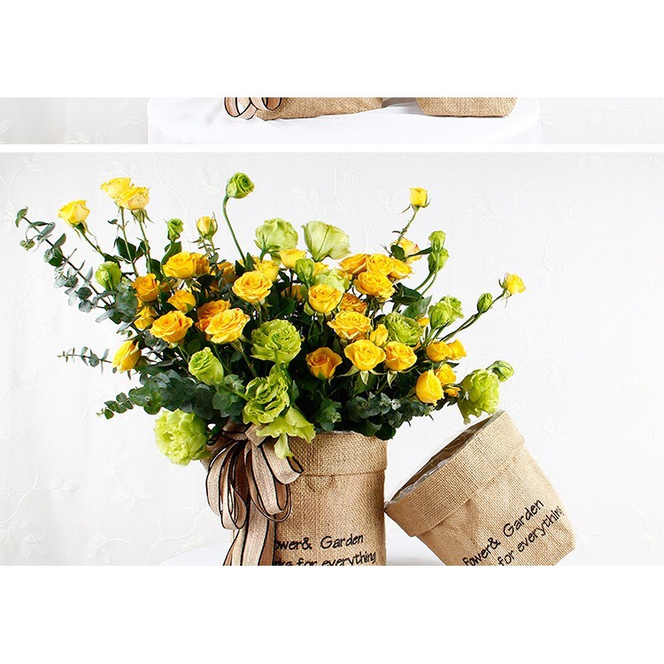 【台灣現貨速發】M35插花麻布袋///復古鄉村風--黄麻布收納桶