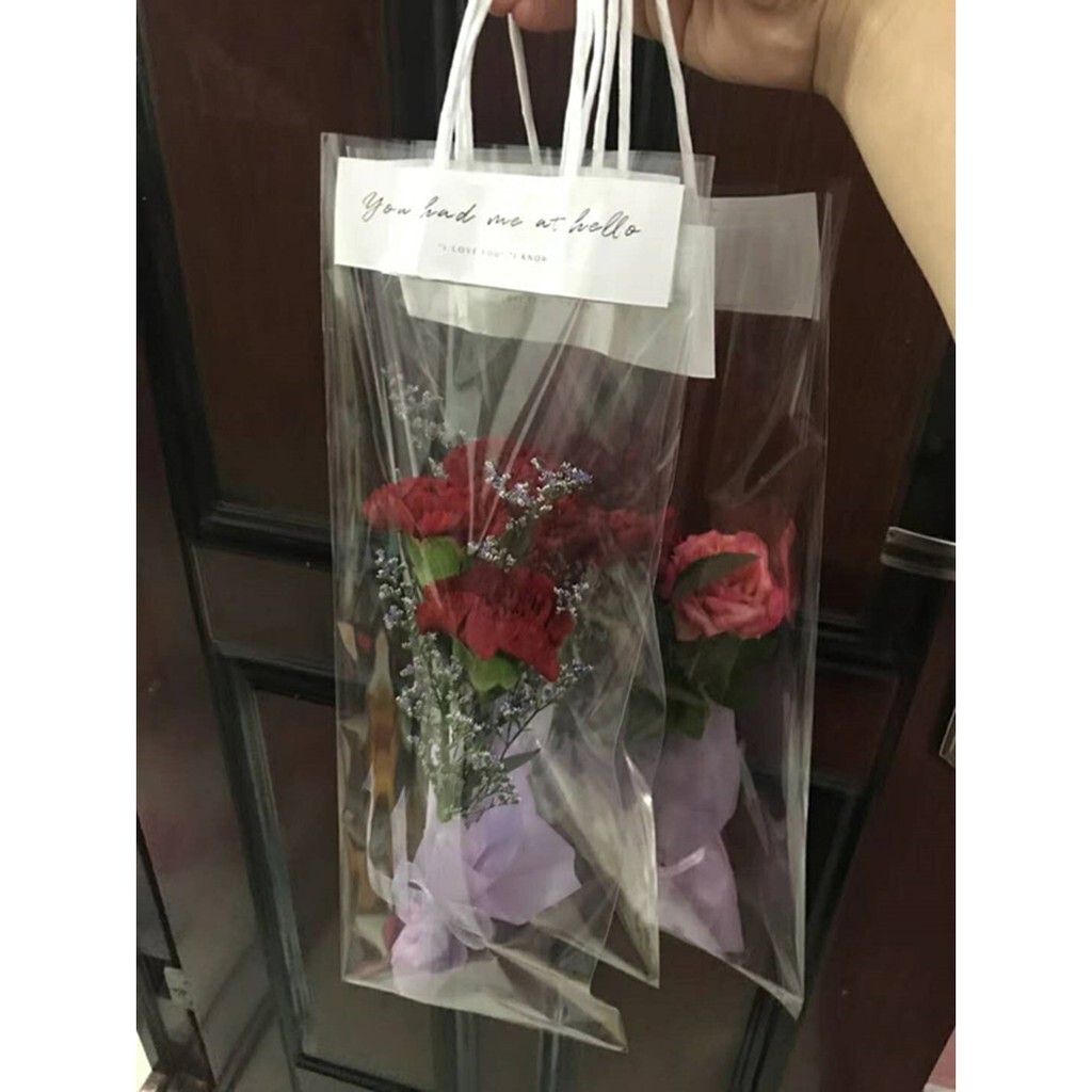 【台灣現貨速發】簡易透明opp手提袋｜一包10個｜ 簡易提袋 opp提袋 手提袋 乾花提袋 鮮花提袋 情人節