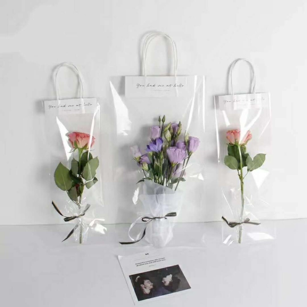 【台灣現貨速發】簡易透明opp手提袋｜一包10個｜ 簡易提袋 opp提袋 手提袋 乾花提袋 鮮花提袋 情人節