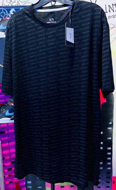 [S] ARMANI EXCHANGE BLACK ALLOVER LOGO PRINT T-SHIRT, 7VZTFC-ZJH4Z-6246 (SAX357)