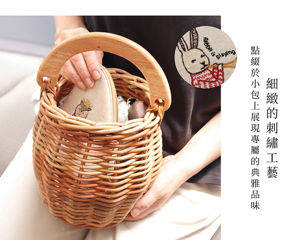 《Creer》日系棉麻皮革可愛動物刺繡收納小包 (5款)