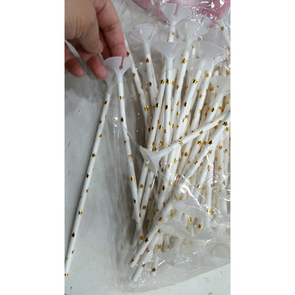 【台灣現貨速發】星星汽球棒 紙吸管｜20cm｜金色五角星 蛋糕插件 生日派對