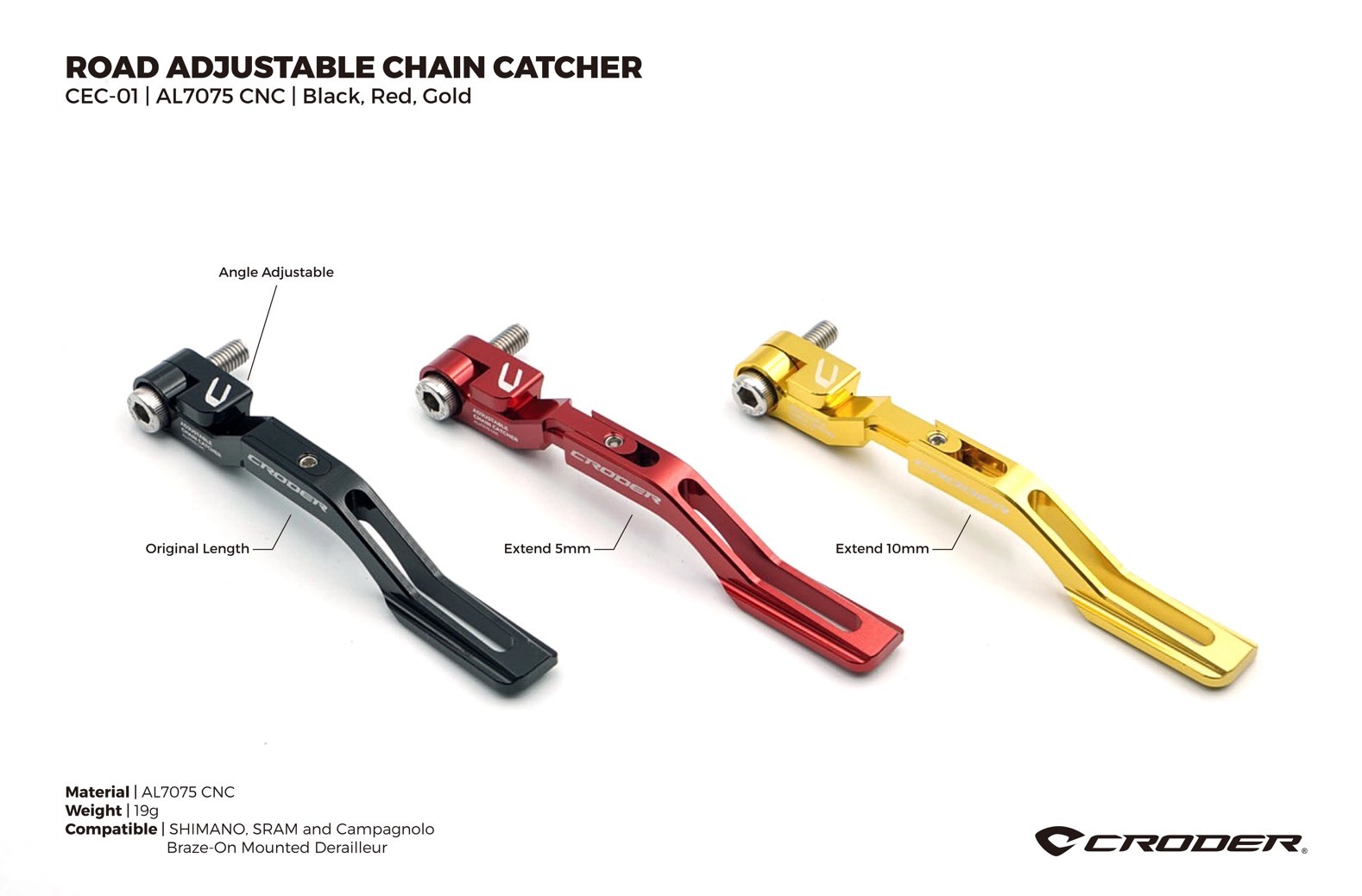 CRODER CEC-01 多功能可調式擋鏈器 可調角度.長度的擋鏈器 防掉鏈器 Shimano SRAM Campagnolo 10S 11S 12S