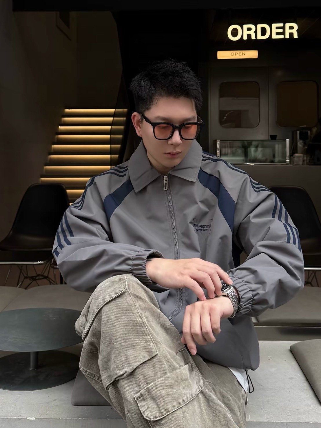 THE SIMPSONS 美式條紋拼接 夾克外套