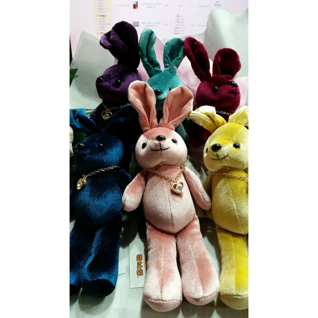 【台灣現貨速發】水鑽絲絨兔子 絲絨兔 兔子玩偶 掛飾 玩偶掛飾 畢業季