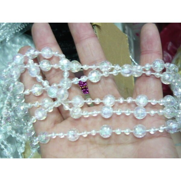 【台灣現貨速發】一尺3元//台灣現貨--透明珍珠鏈 珠鍊 亮晶晶 珍珠緞帶｜4mm+8mm 珠，