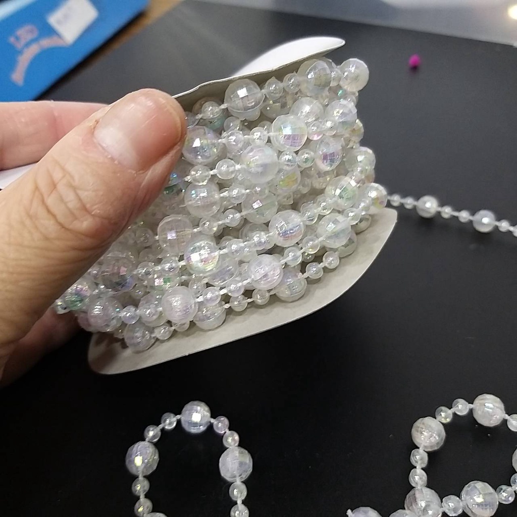 【台灣現貨速發】一尺3元//台灣現貨--透明珍珠鏈 珠鍊 亮晶晶 珍珠緞帶｜4mm+8mm 珠，