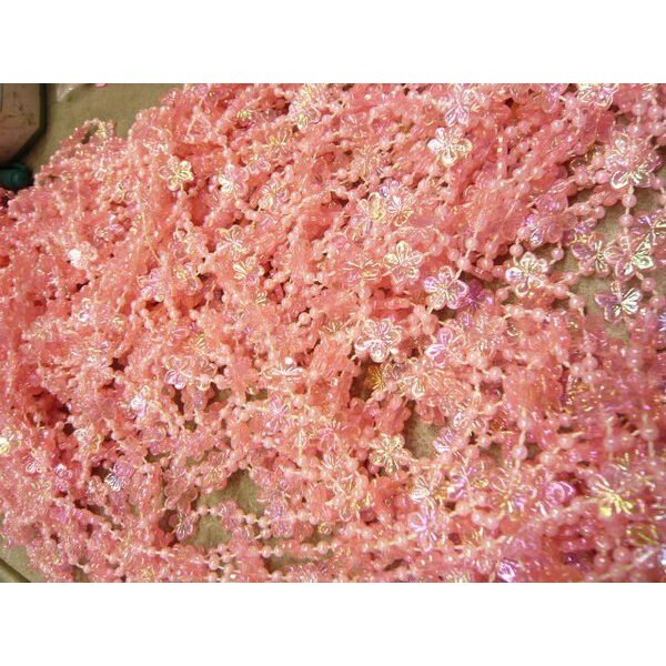 【台灣現貨速發】珍珠鍊 緞帶 | 10mm花型+3mm透明粉珍珠鍊 | 做門簾 花束 婚禮小物材料