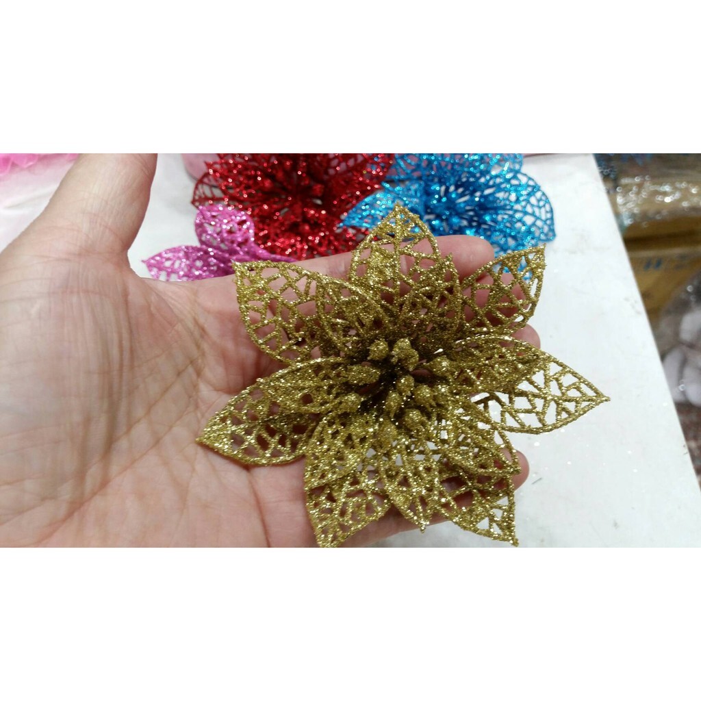 【台灣現貨速發】亮粉聖誕花 聖誕紅｜15元 批發10元｜聖誕節 聖誕花 聖誕