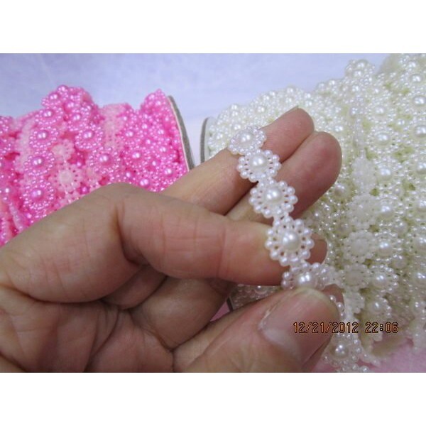 【台灣現貨速發】梅花珠鍊 珠鍊緞帶｜10mm 一捲25碼