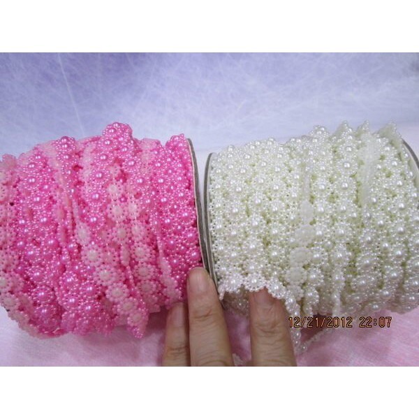 【台灣現貨速發】梅花珠鍊 珠鍊緞帶｜10mm 一捲25碼