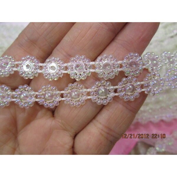 【台灣現貨速發】10mm梅花珠鍊 珍珠鍊 梅花珍珠 珍珠緞帶 |  白/粉/五彩透明色