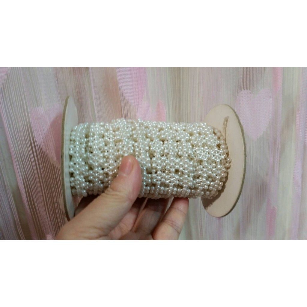 【台灣現貨速發】一捲約25碼=75呎''''''200元---10mm---7珠花型珠鏈 (白/粉色)