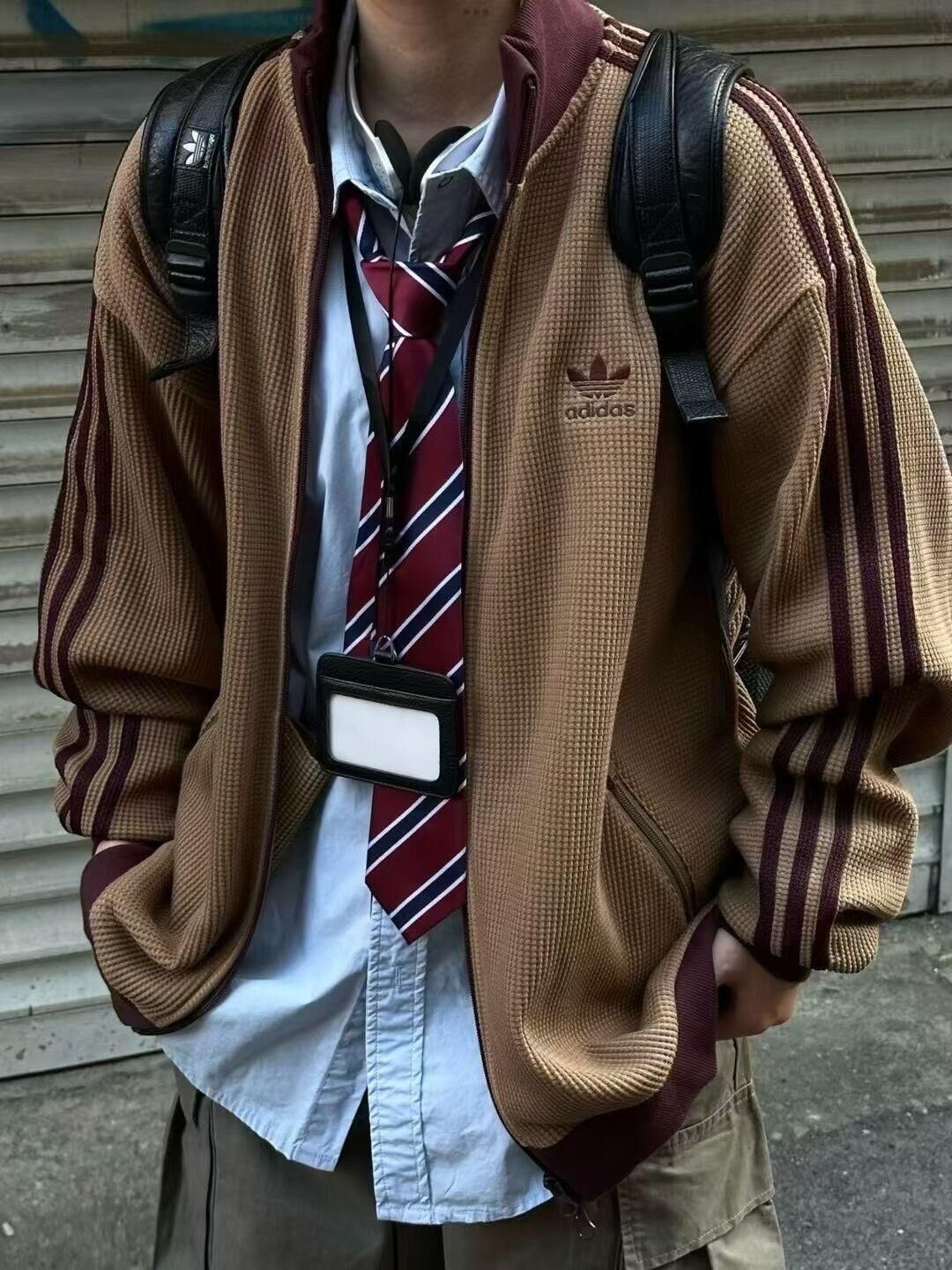 代購-Adidas Originals Top KNIT SS25 TRACK 立領 華夫格 外套  KC2618藍白/KC2620棕咖