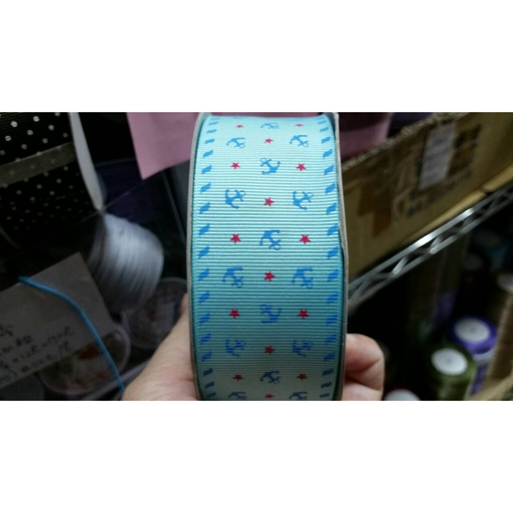 【台灣現貨速發】4公分壓紋布印圖緞帶海洋錨｜1捲25碼 180元｜緞帶 秀士緞帶 包裝材料