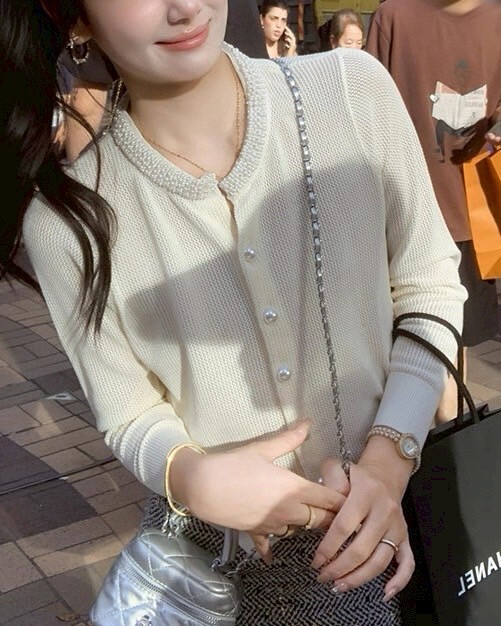 重工領珍珠細針織外套