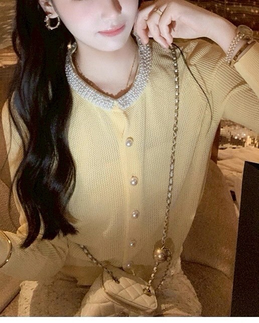 重工領珍珠細針織外套