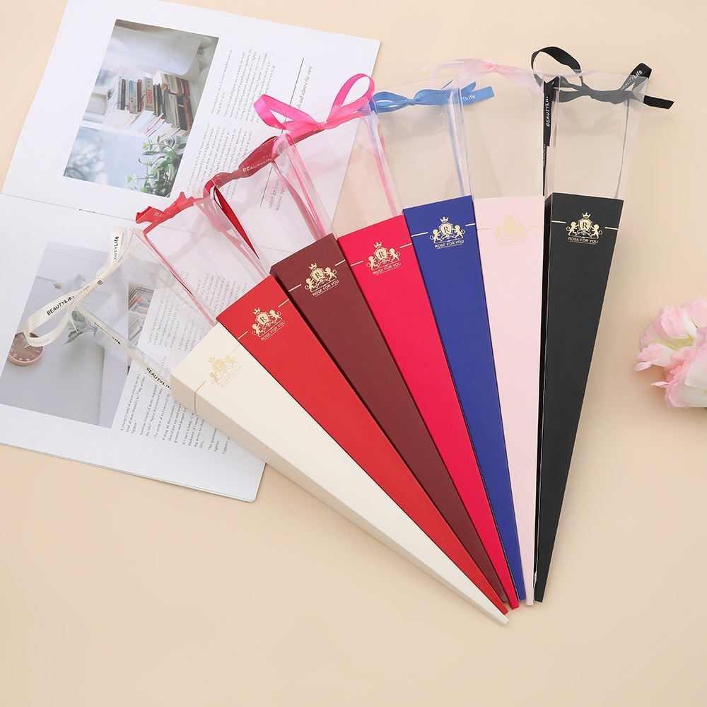 【台灣現貨速發】韓風單支花束盒｜短版｜三角盒 單支鮮花盒 單枝 單枝花盒 玫瑰 皇冠