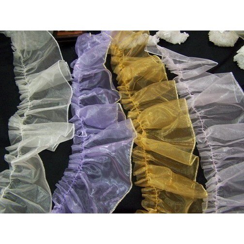 【台灣現貨速發】寬12cm金銀邊珍珠紗裙