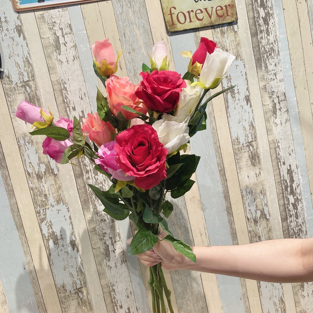 【台灣現貨速發】仿真玫瑰 玫瑰花 INS網紅花束｜二花一苞玫瑰花｜仿真花 人造花
