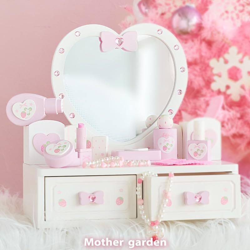 Mother Garden 木製玩具 草莓愛心化妝台組 (白)