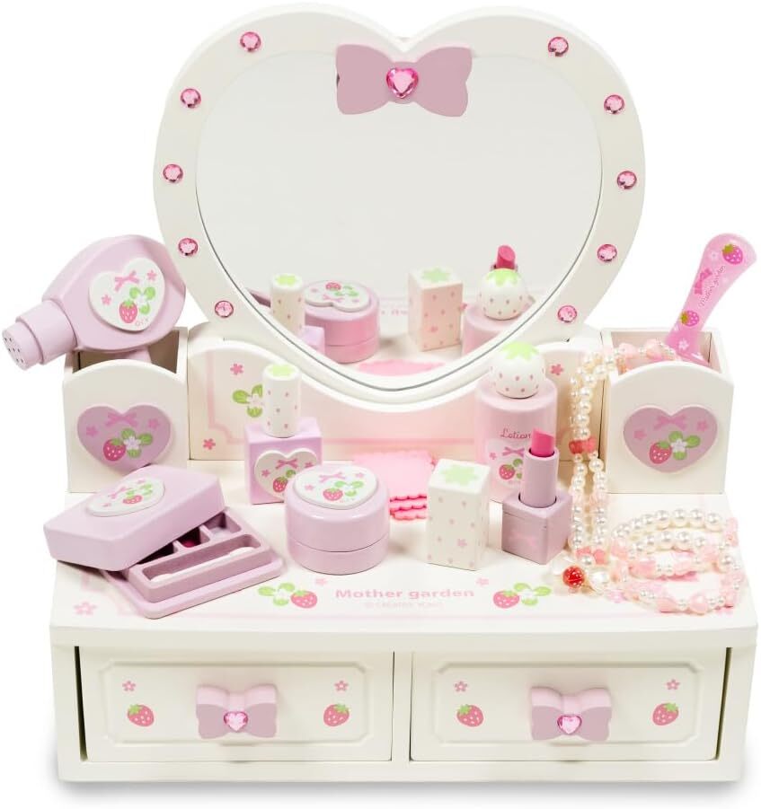 Mother Garden 木製玩具 草莓愛心化妝台組 (白)