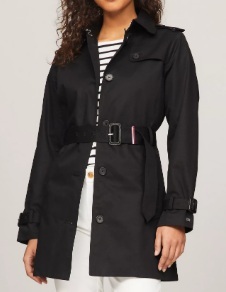 [S] TOMMY HILFIGER BLACK BELTED-SINGLE BREASTED TRENCH, 76J4706-001 (STH1166)