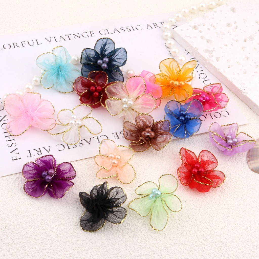 【台灣現貨速發】金邊5瓣紗珠花｜零售一個｜材料 手工材料 花朵 珠花