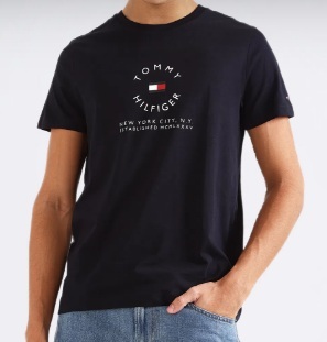 [S] TOMMY HILFIGER BIG LOGO ROUND TH T-SHIRT,BLACK, 78JB302-001 (STH831)