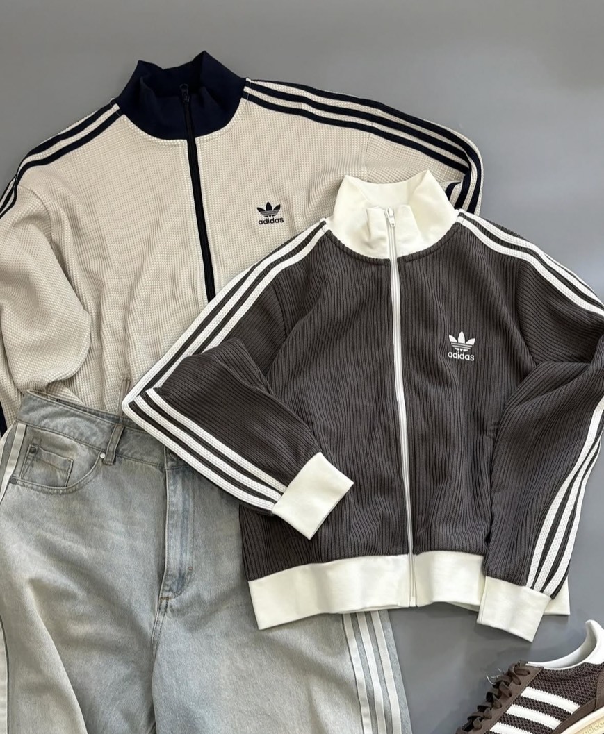 ADIDAS ORIGINALS TRACK TOP SS25 KNIT 三葉草 短版 華夫格 寬鬆 外套 棕灰 米白 KC2650 KC2649