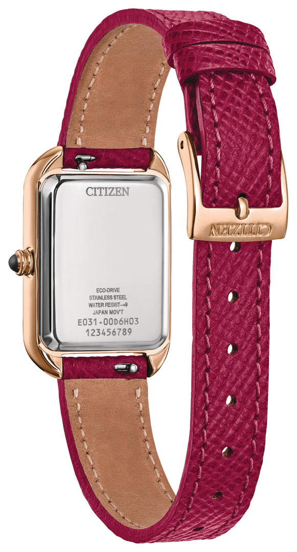 萬年鐘錶 - Citizen 星辰錶  L系列  珍珠貝方形光動能皮革款女錶 EM1193-08D  錶徑23.5MM