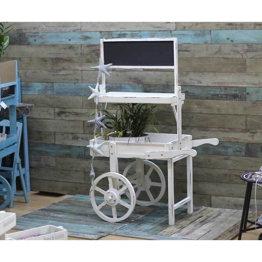 【台灣現貨速發】美式鄉村風 木製推車 二層置物木架 黑板花架 木車 白色木車