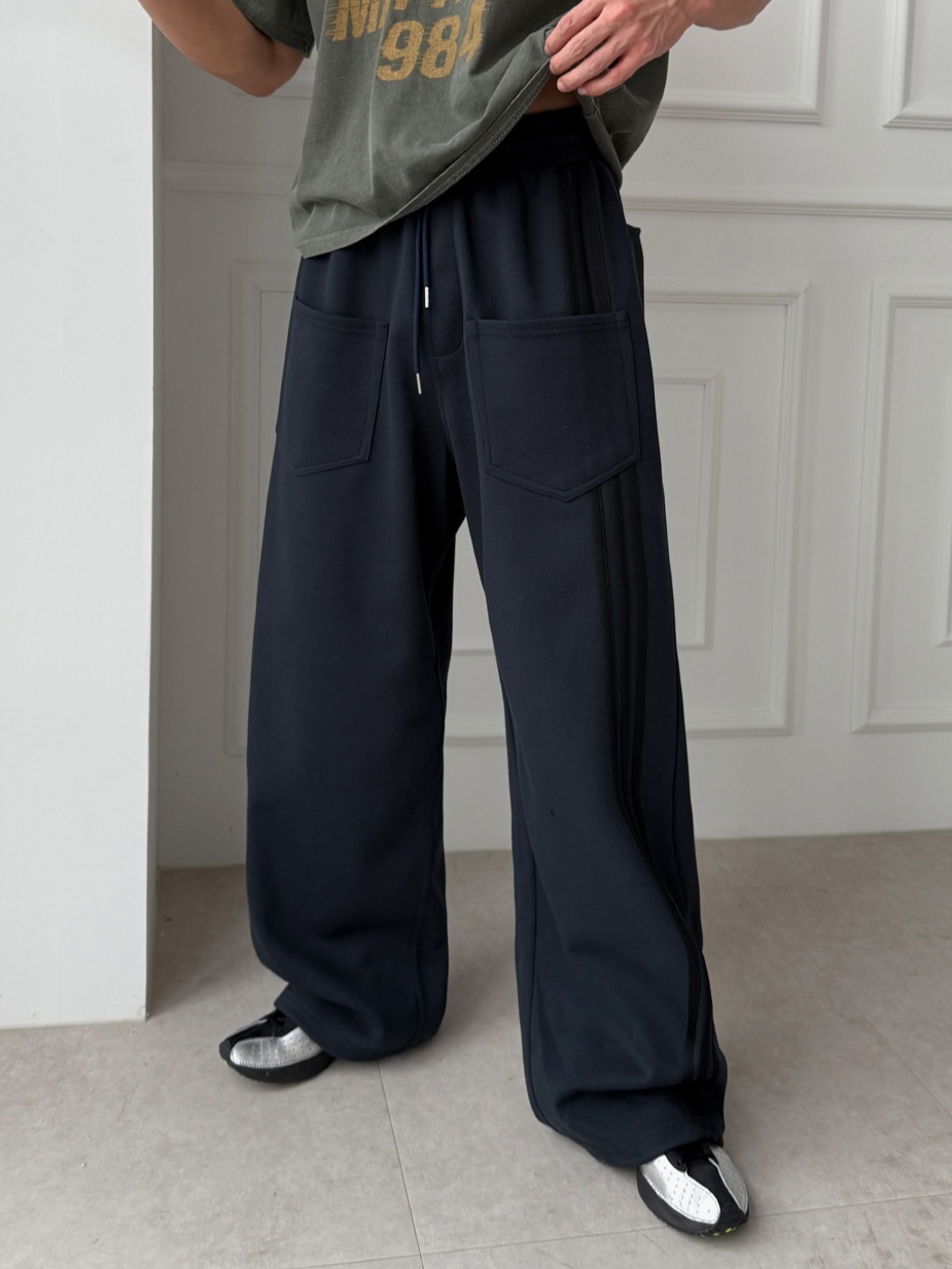 反向三條紋訓練褲棉褲