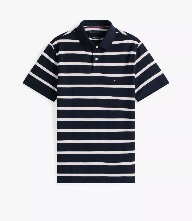 [S] TOMMY HILFIGER NAVY REGULAR FIT STRIPE WICKING POLO, 78J9397-410 (STH1210)
