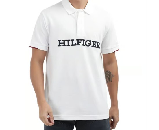 [S] TOMMY HILFIGER REGULAR FIT EMBROIDERED MONOTYPE POLO,WHITE, 78JA892-100 (STH733)