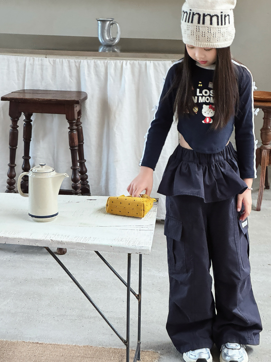 藏青色秋季花邊工裝褲