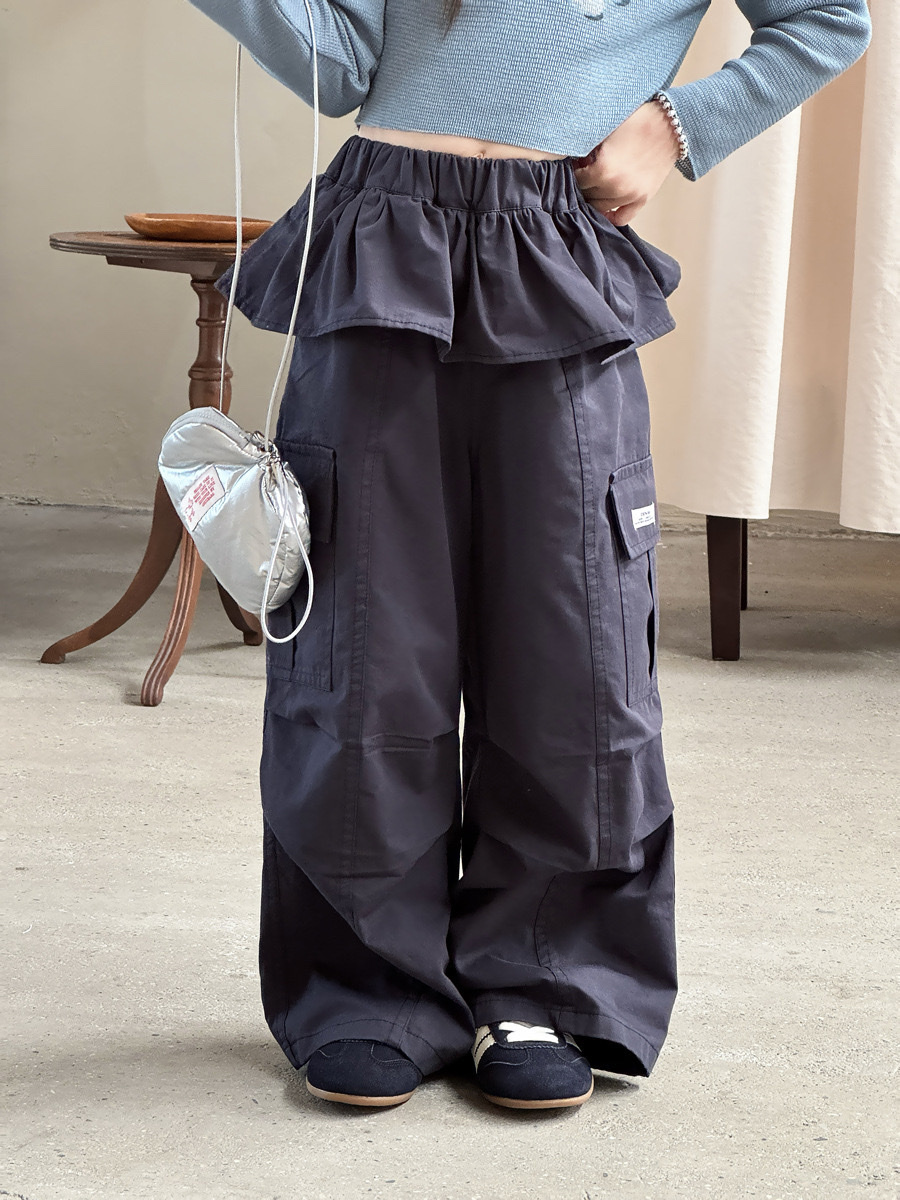 藏青色秋季花邊工裝褲