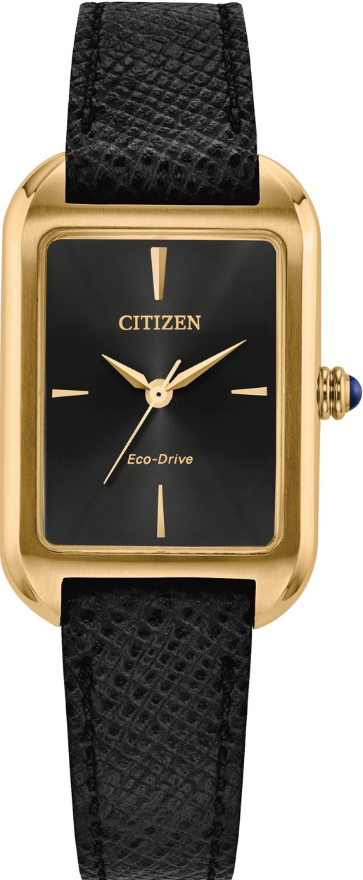 萬年鐘錶 - Citizen 星辰錶  L系列  黑色面盤方形光動能皮革款女錶 EM1192-01E 錶徑23.5MM