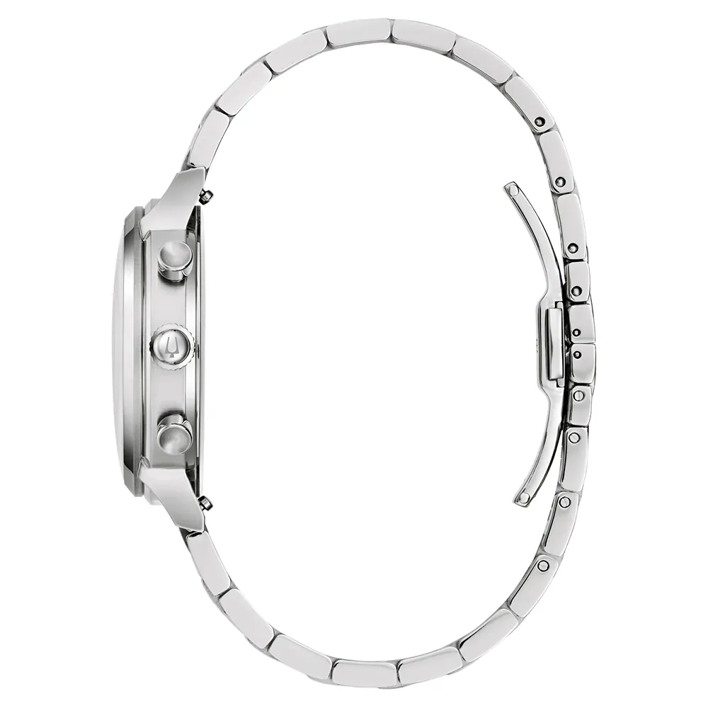 萬年鐘錶 - BULOVA 寶路華   藍色面盤高精準石英三眼計時經典不鏽鋼男錶 96B458 錶徑39MM