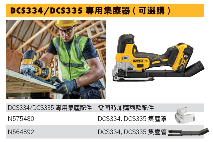 DEWALT 美國 得偉｜DCS334 DCS335 充電無碳刷線鋸機 專用集塵器 集麈管#62 集塵罩#63｜配件耗材