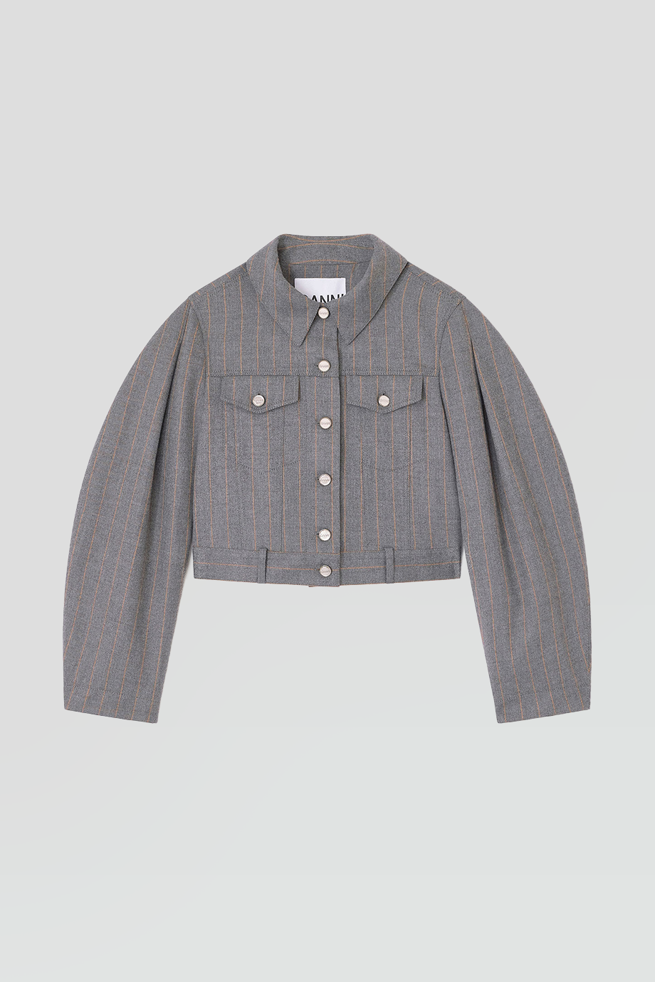 GANNI｜WOOL 弧形袖條紋短版外套