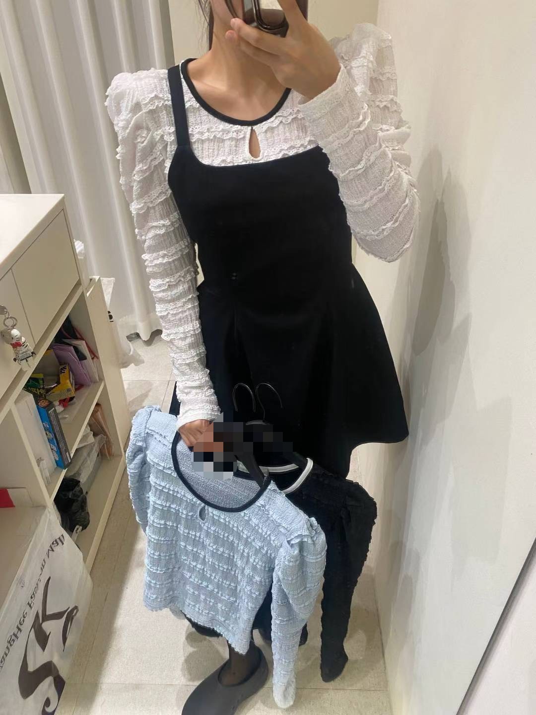 黑邊公主袖橫紋上衣