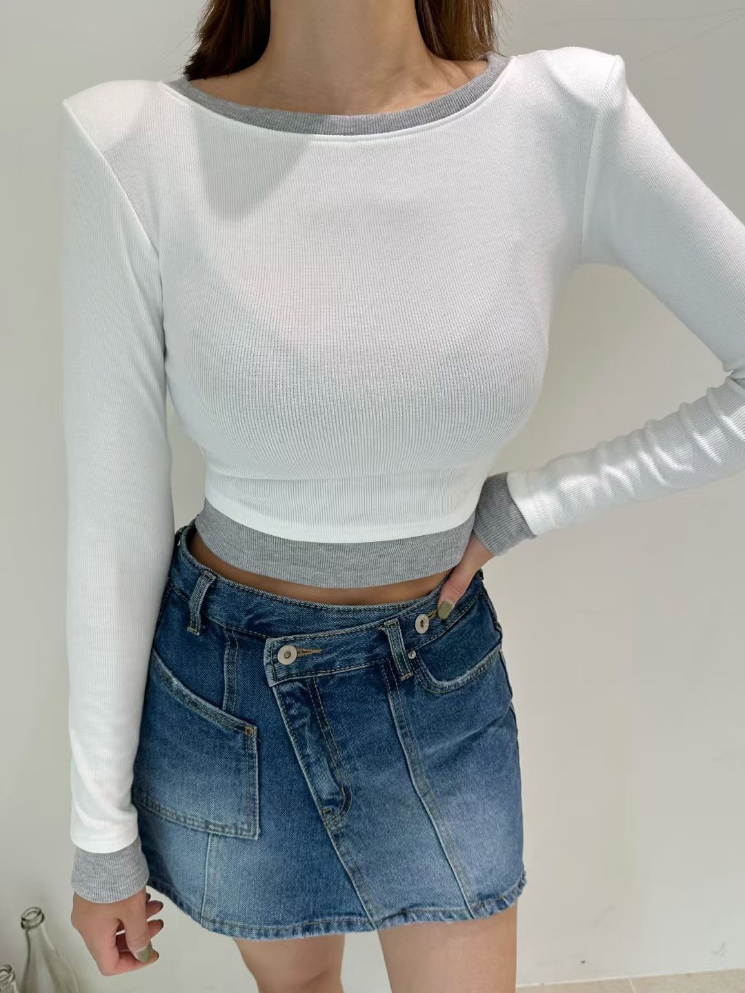 斜側釦牛仔短裙