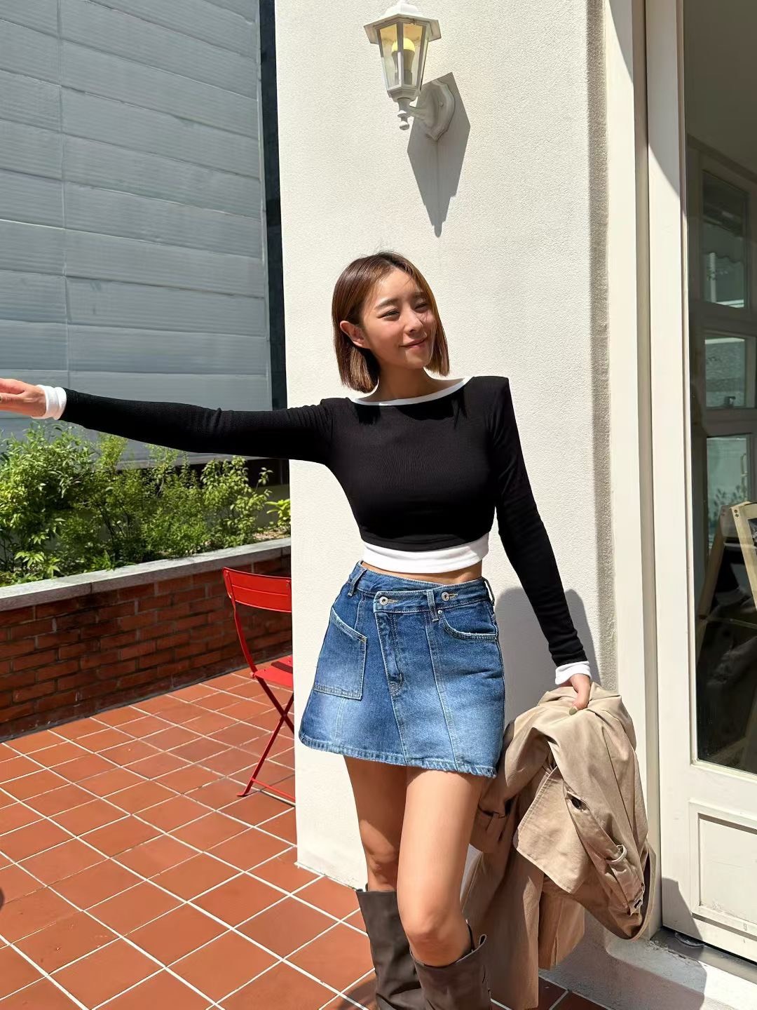 斜側釦牛仔短裙