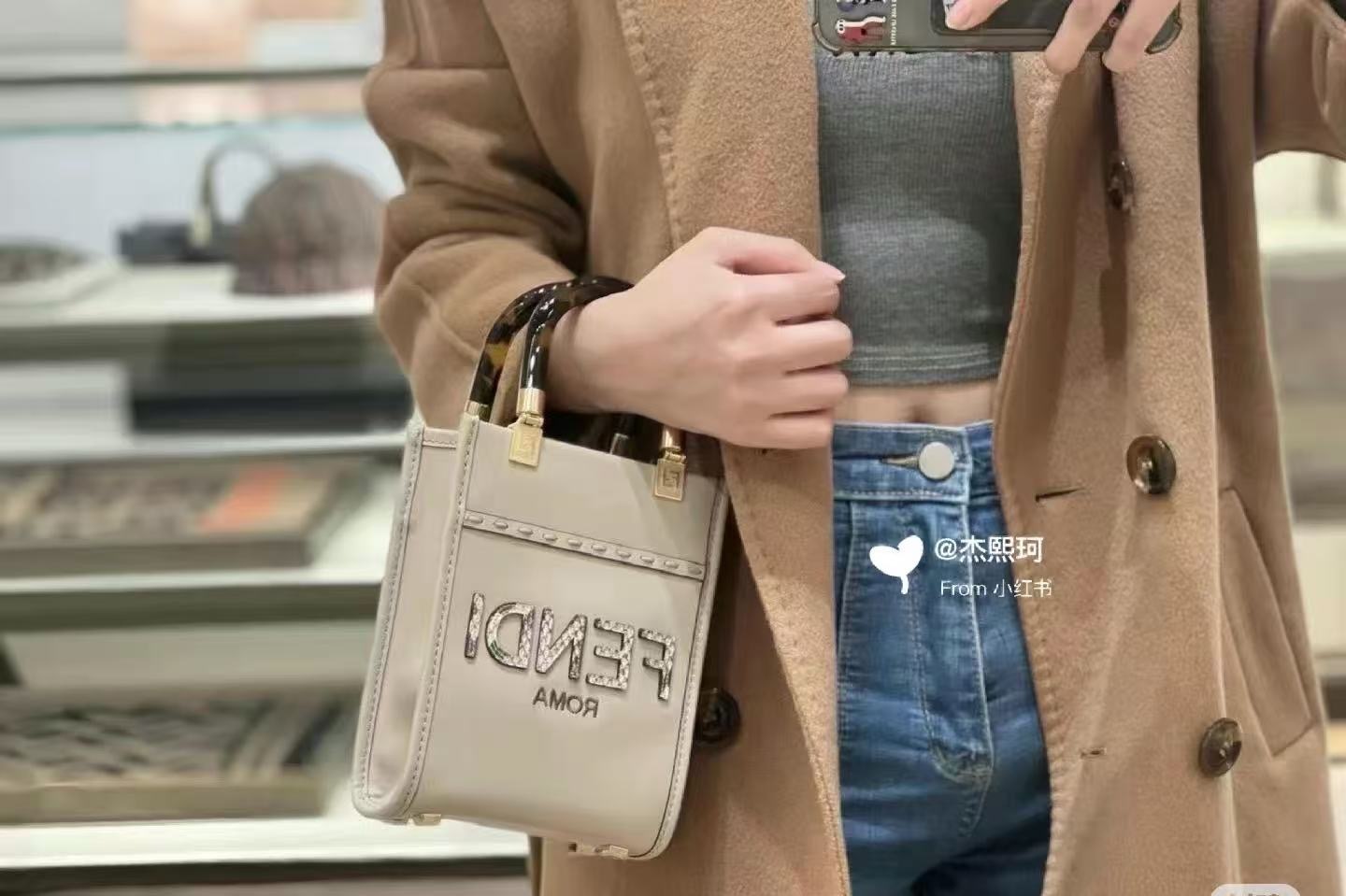 Fendi Shunshine Calf Leather Mini Tote Bag Taupe