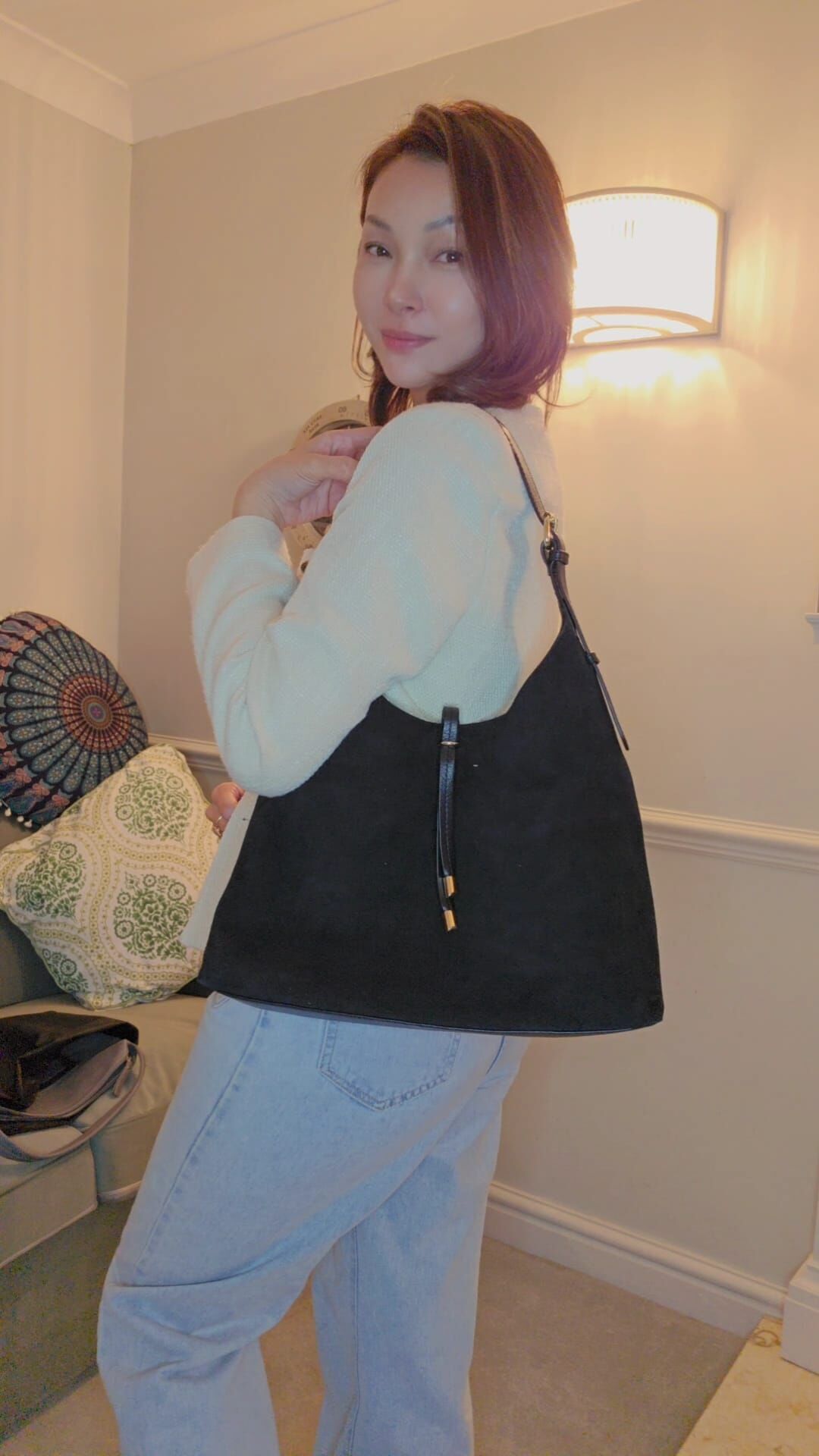 英國代購 (獨立訂單)- BRAMPTON Black Suede Tote&nbsp;Bag